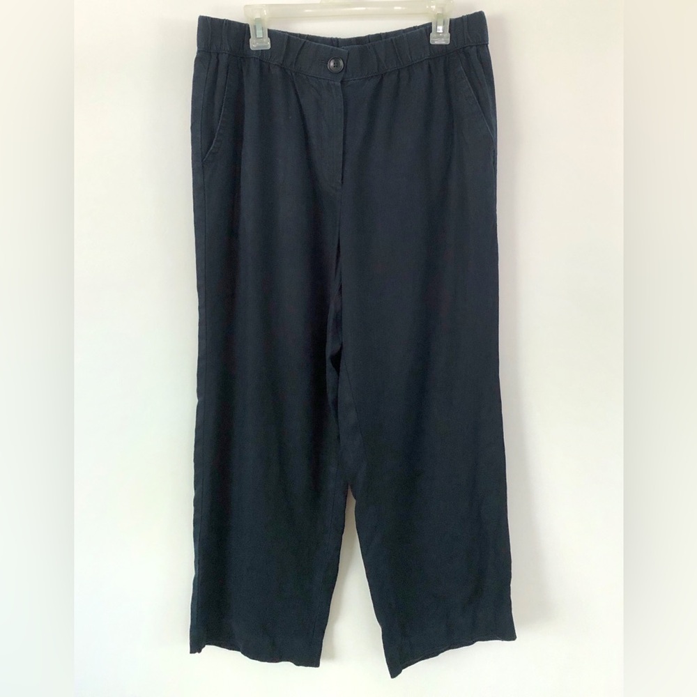 Talbots Womens Blue 100% Linen Straight Leg Stretch Pants Size LP Beach Costal